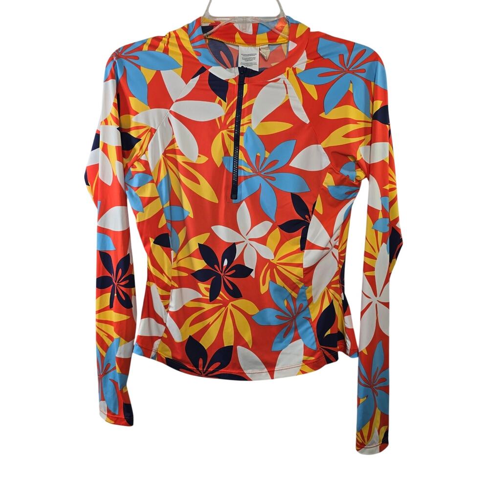 Juniors Hobie Multicolor 1/4 Zip Rashguard Swim Shirt Sz Large Fits Smaller